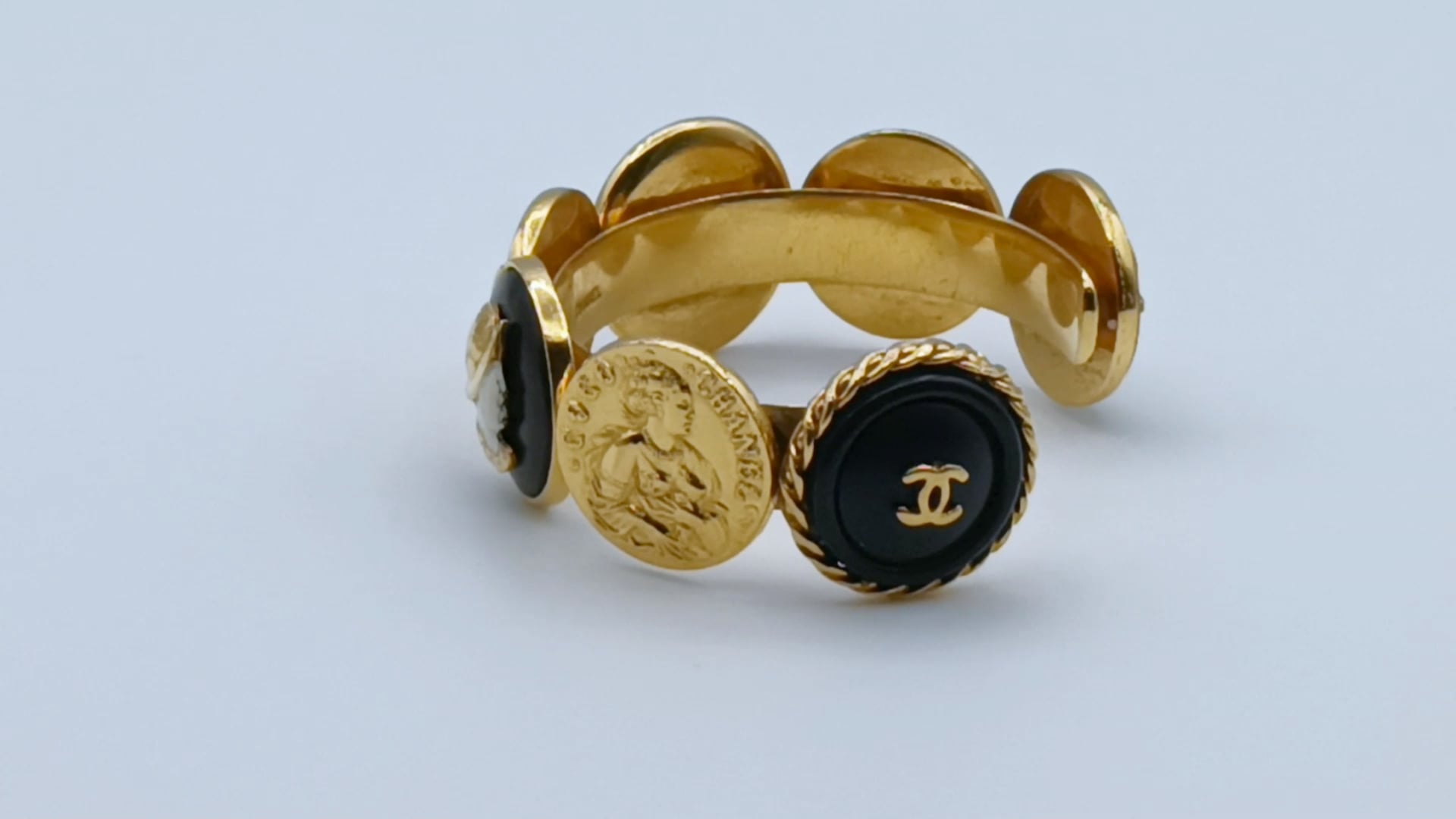 CHANEL Vintage Iconic Gold Tone Coins Bangle Bracelet For Sale at