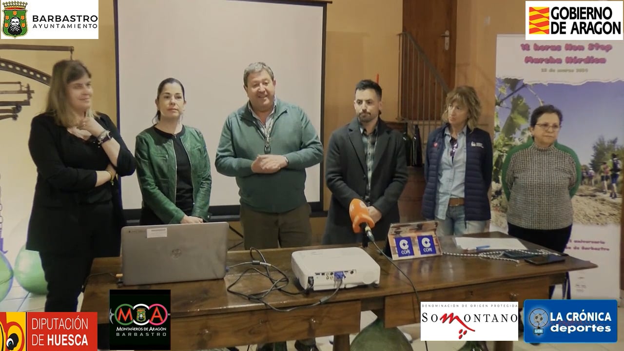 SE HA PRESENTADO EN BODEGAS FÁBREGAS, LA JORNADA DE 12 HORAS NON STOP DE MARCHA NÓRDICA PARA LOS DÍAS 23 Y 24 DE MARZO. DENTRO DE LOS ACTOS DE CELEBRACIÓN DEL 75 ANIVERSARIO DE MONTAÑEROS DE ARAGÓN EN BARBASTRO.