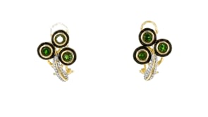1.80 ct. t.w. Chrome Diopside Earrings with .20 ct. t.w. White Zircon and Black Enamel in 18kt Gold Over Sterling
