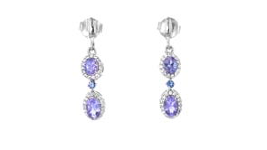 1.50 ct. t.w. Tanzanite and .50 ct. t.w. White Zircon Drop Earrings with .10 ct. t.w. Sapphires in Sterling Silver