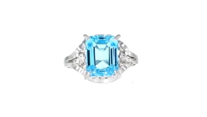 C. 1990 Vintage 4.10 Carat Sky Blue Topaz Ring with Diamond Accents in Platinum
