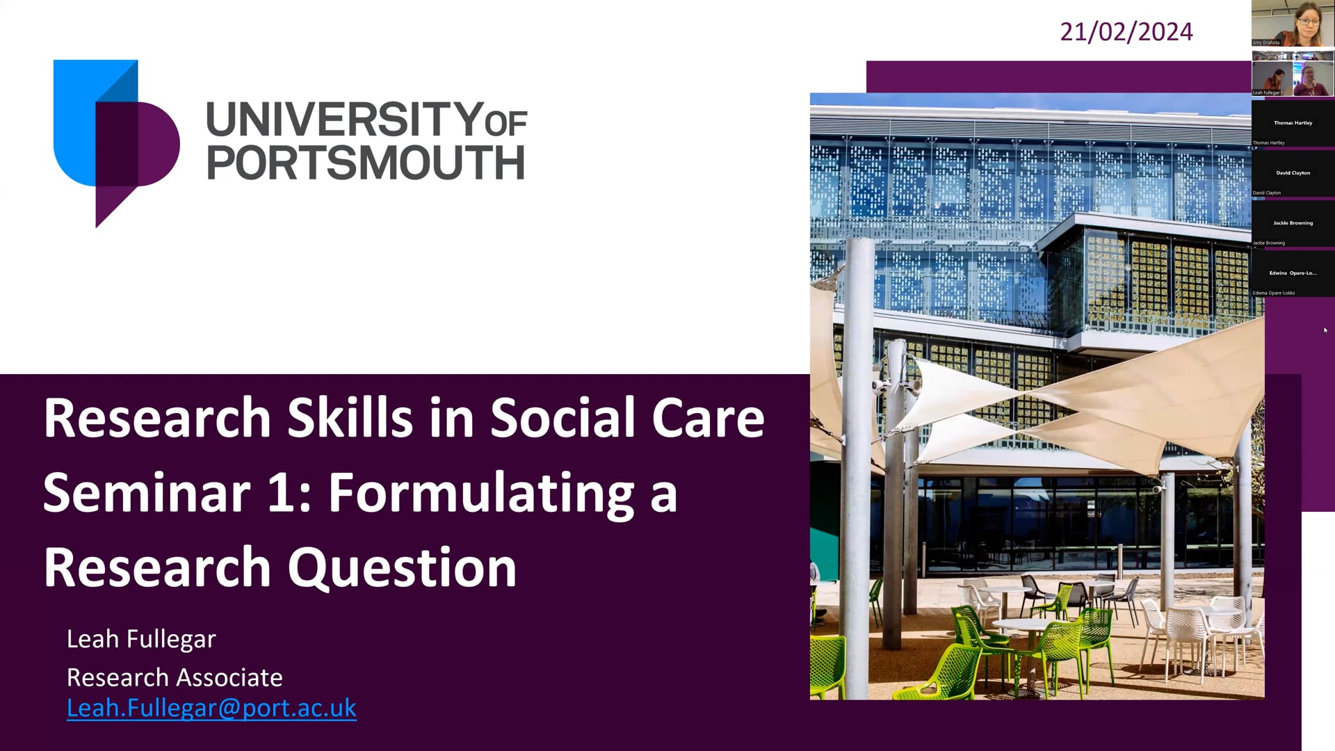 Research Skills in Social Care - Seminar 1, Formulating a research question