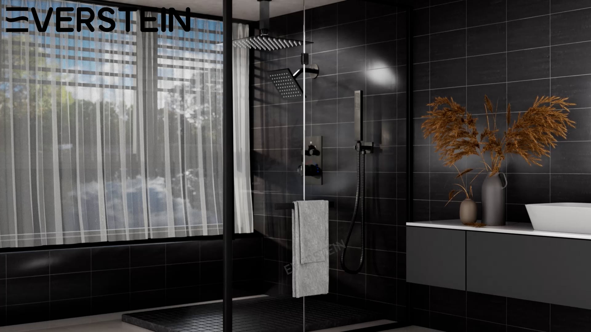 Dual Heads Shower System 12" Rain Shower Head with 3 Way Thermostatic Faucet, Matte Black