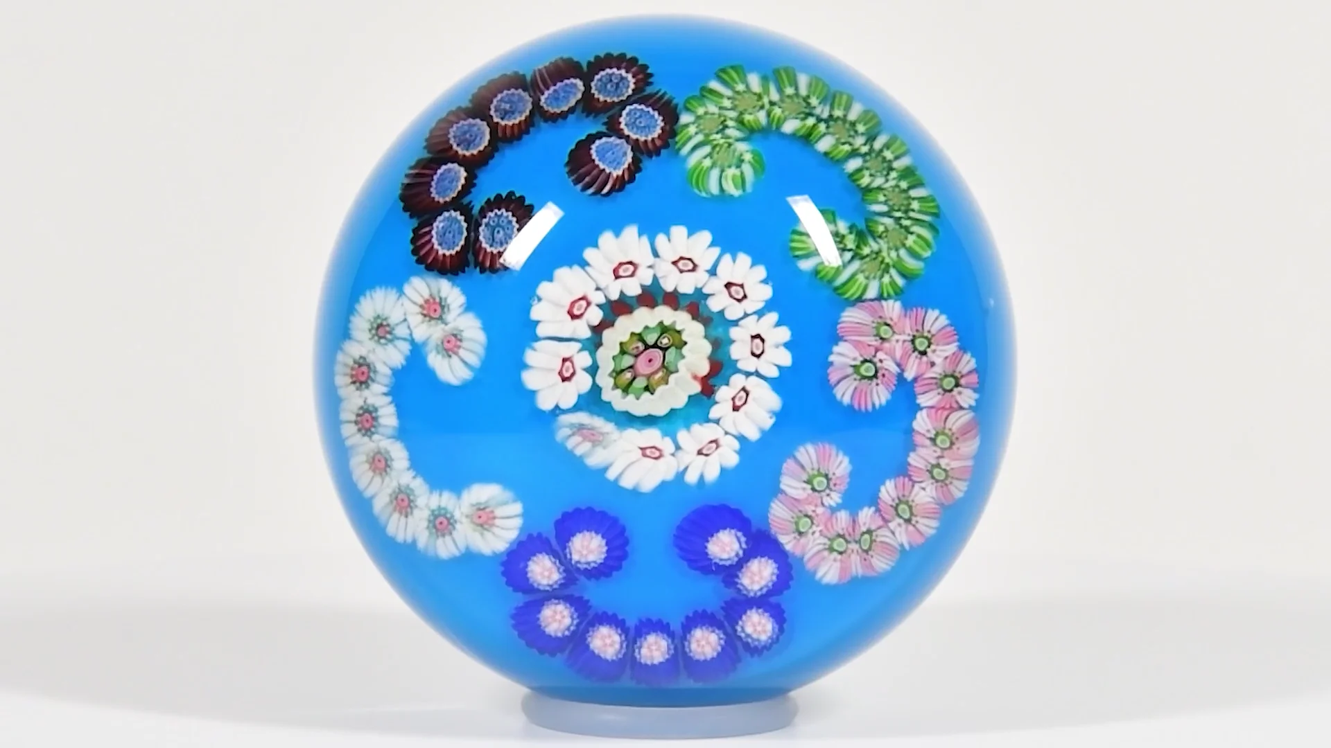 【美品・美虎杢】Roman Teller Mala 1998年　ドイツ製　4/4 Antique Clichy millefiori C-scroll garland paperweight. :: LH