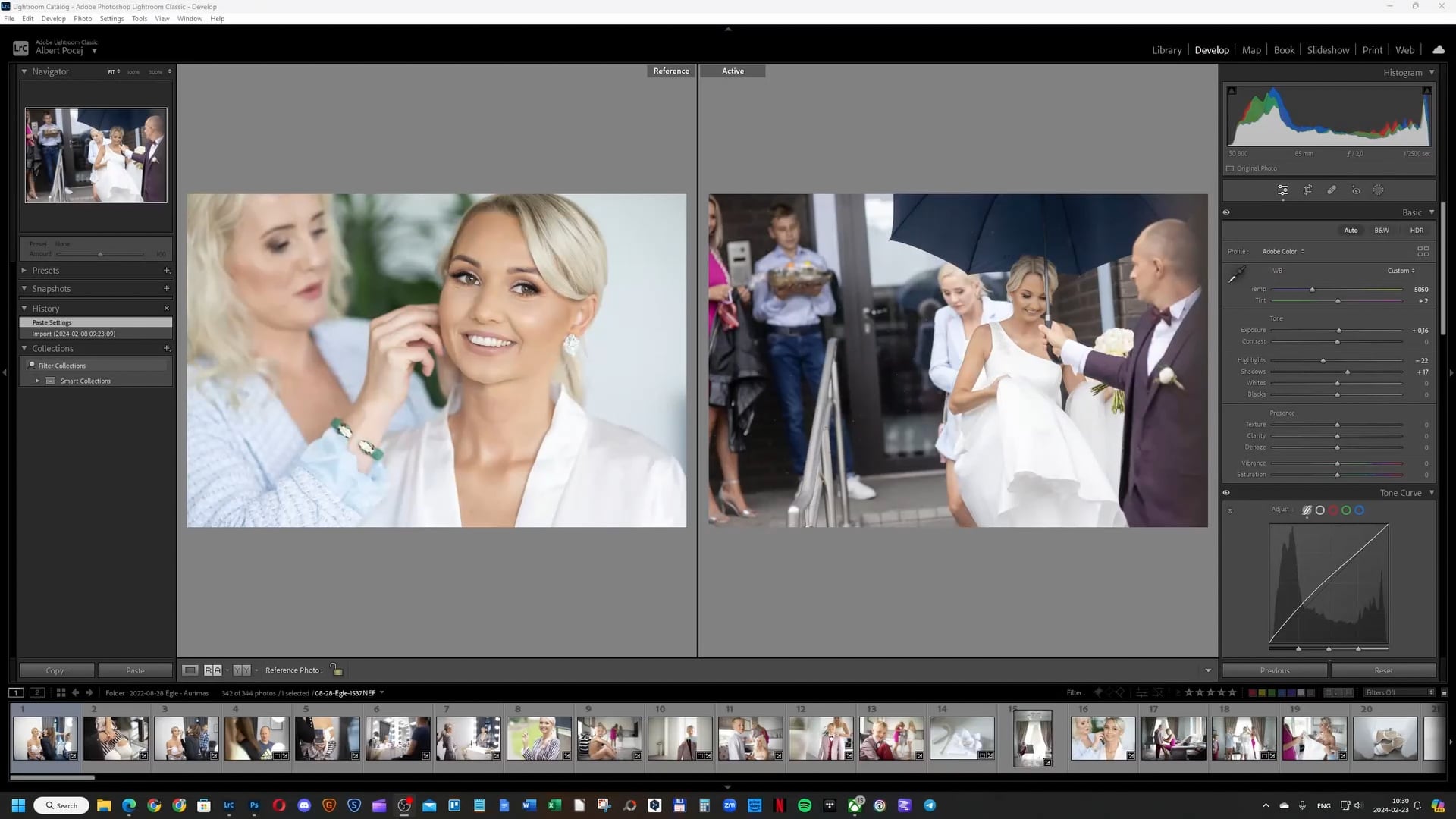Vestuvių serijos apdorojimas Lightroom programa