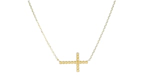 Italian 14kt Yellow Gold Beaded Sideways Cross Necklace