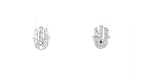 15 ct. t.w. Black and White Diamond Hamsa Stud Earrings in Sterling Silver