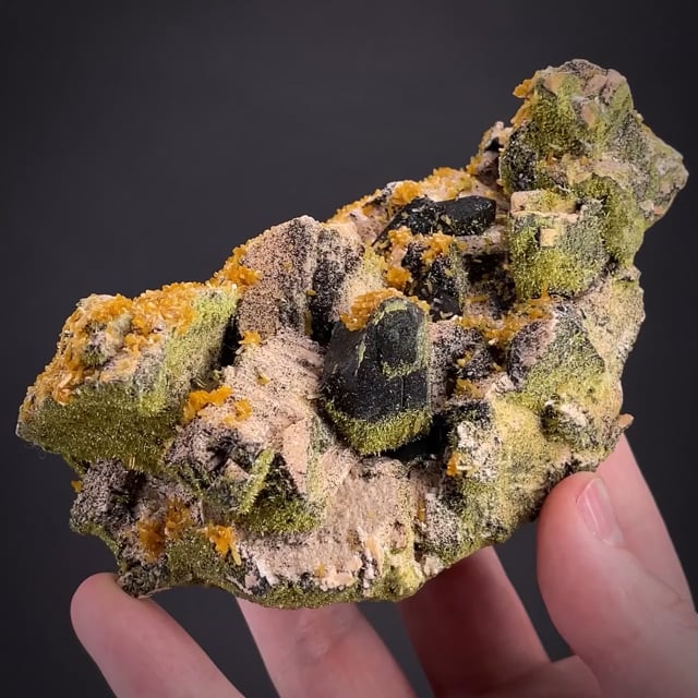 Stellerite and Epidote on Microcline and Quartz