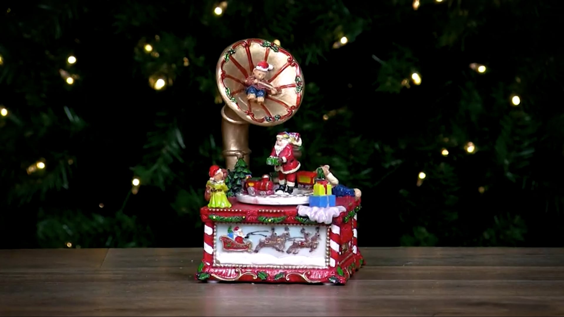 7" Musical Santa Claus on Gramophone Christmas Music Box Contemporary