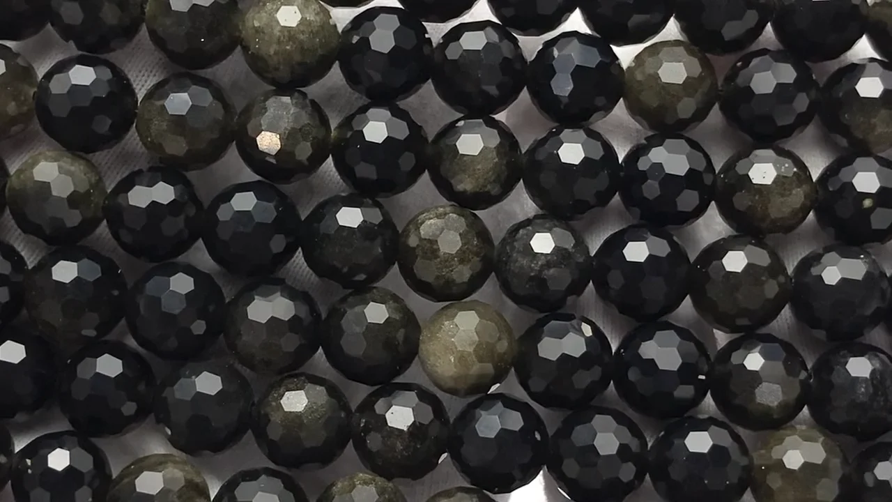 ゴールデンオブシディアン 128面ラウンドカット8mm 1連｜天然石ビーズ