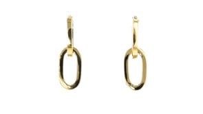 Italian 14kt Yellow Gold Removable Paper Clip Link Hoop Drop Earrings