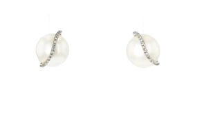 8-8.5mm Cultured Pearl Stud Earrings with Diamond Accents in 14kt Yellow Gold