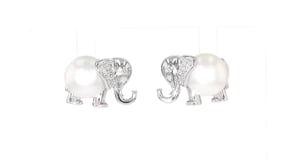 8-8.5mm Cultured Pearl Elephant Earrings with Diamond Accents in Sterling Silver