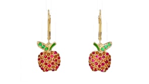 1.40 ct. t.w. Multi-Gemstone Apple Drop Earrings with Green Enamel in 18kt Gold Over Sterling