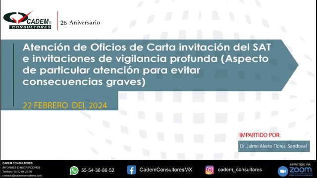 ATENCIÓN DE OFICIOS DE CARTA INVITACIÓN DEL SAT E INVITACIONES DE VIGILANCIA PROFUNDA (ASPECTO DE PARTICULAR ATENCIÓN PARA EVITAR CONSECUENCIAS GRAVES)