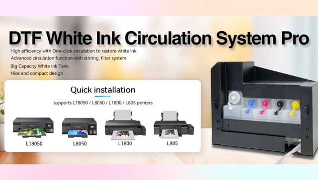 EPSON L8058 / L18050 DTF Modified F-INK/TANK/5 Bulk Ink System with White Ink Circulation and Agitation