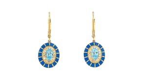 1.30 ct. t.w. Swiss Blue and White Topaz Drop Earrings with Blue Enamel in 18kt Gold Over Sterling