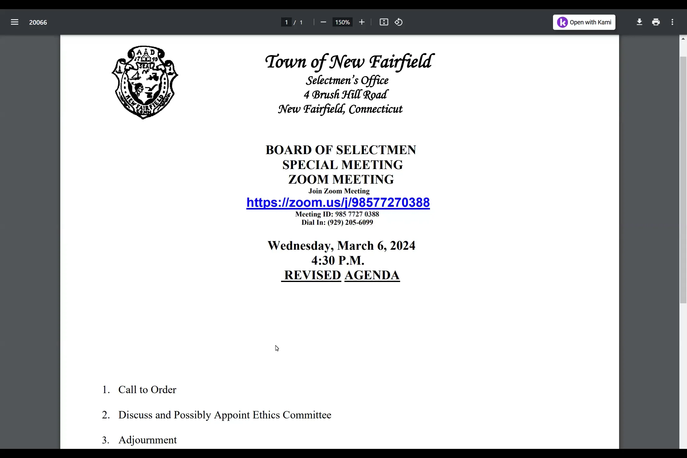 Town of New Fairfield Board of Selectmen And other town boards