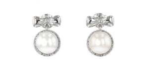 8.5-9mm Cultured Pearl and .10 ct. t.w. Diamond Bow Drop Earrings in Sterling Silver