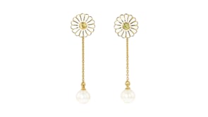 10 ct. t.w. Lemon Quartz and White Enamel Flower Earrings with Removable 6.5-7mm Cultured Pearl Drops in 18kt Gold Over Sterlin