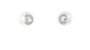 8.5-9mm Cultured Pearl Star and Moon Stud Earrings with Diamond Accents in Sterling Silver