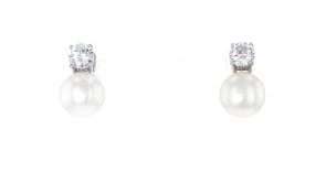 Italian 10.5-11mm Cultured Pearl and 1.50 ct. t.w. CZ Drop Earrings in Sterling Silver