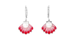 6-6.5mm Cultured Pearl and Multicolored Enamel Seashell Drop Earrings in Sterling Silver