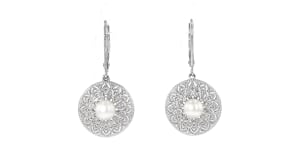 5.5-6mm Cultured Pearl and .12 ct. t.w. Diamond Drop Earrings in Sterling Silver