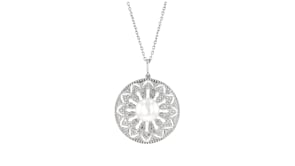 8-8.5mm Cultured Pearl and .10 ct. t.w. Diamond Circle Pendant Necklace in Sterling Silver