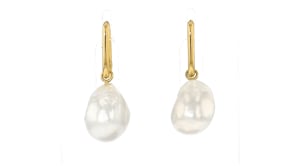 18kt Gold Over Sterling Hoop Earrings with Removable 11-12mm Cultured Baroque Pearl Drops