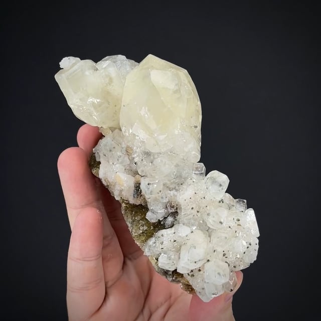 Calcite on Fluorite with Marcasite