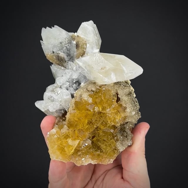 Calcite and Dolomite on Fluorite