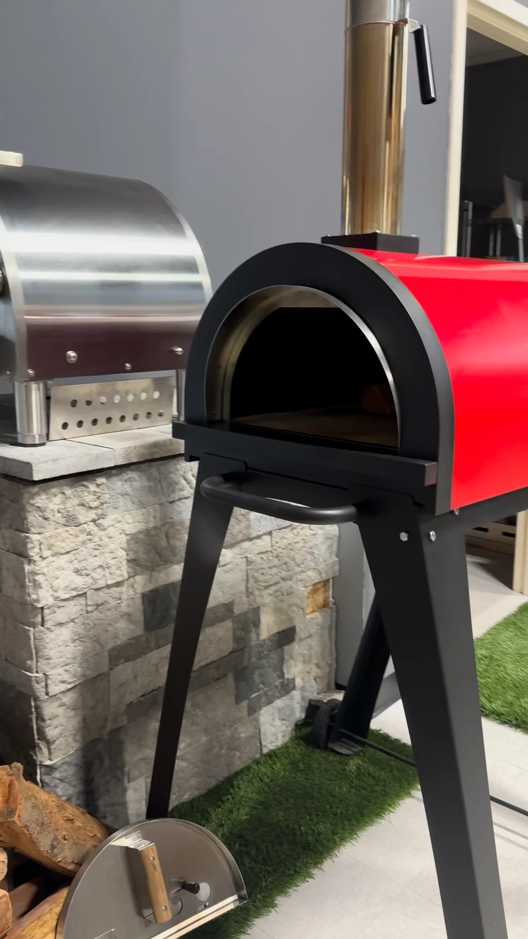 Piccolino Wood Fired Pizza Oven with Cart - Red | ilFornino