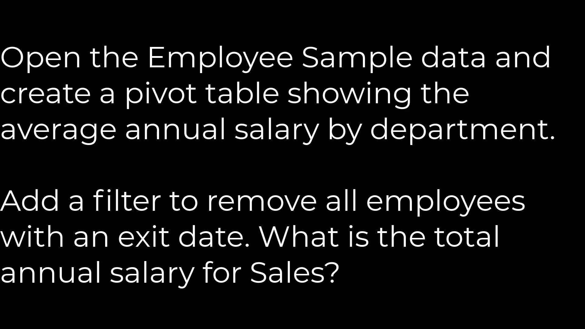 Excel pivot quiz average salary by department with exit date