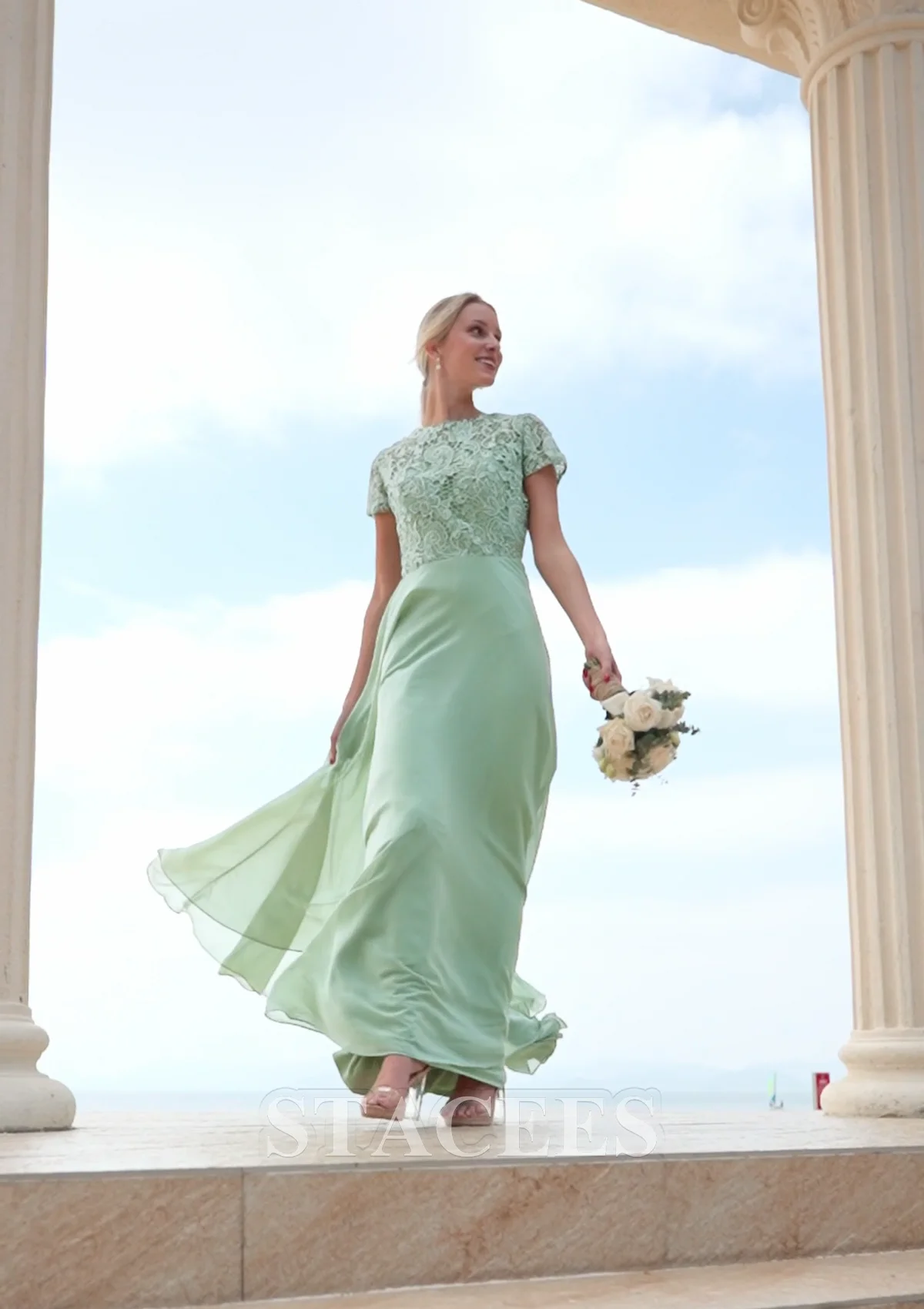 slim fit dress slacks A-line Scoop Floor-Length Chiffon Bridesmaid Dress With Ruffle – RoseProm main image 0