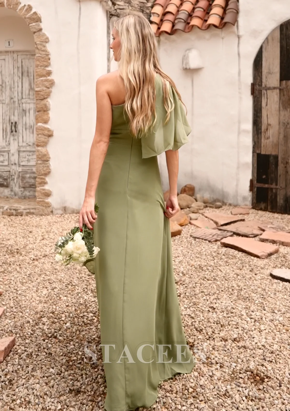chinese dress ladies Caribbean A-line One Shoulder Ruffle Pleated Chiffon Long Bridesmaid Dress