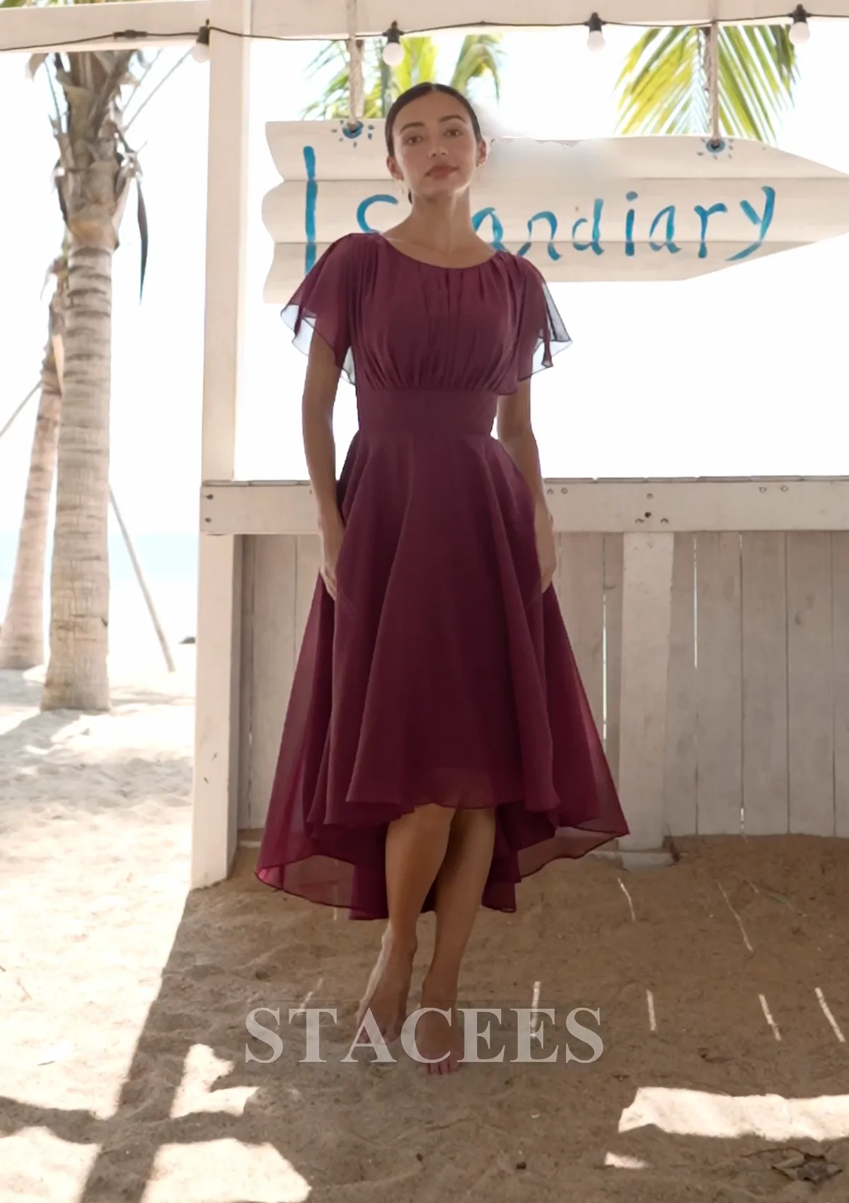 A-line Scoop Neck Short Sleeve Asymmetrical Chiffon A-line Scoop Neck Short Sleeve Asymmetrical Chiffon