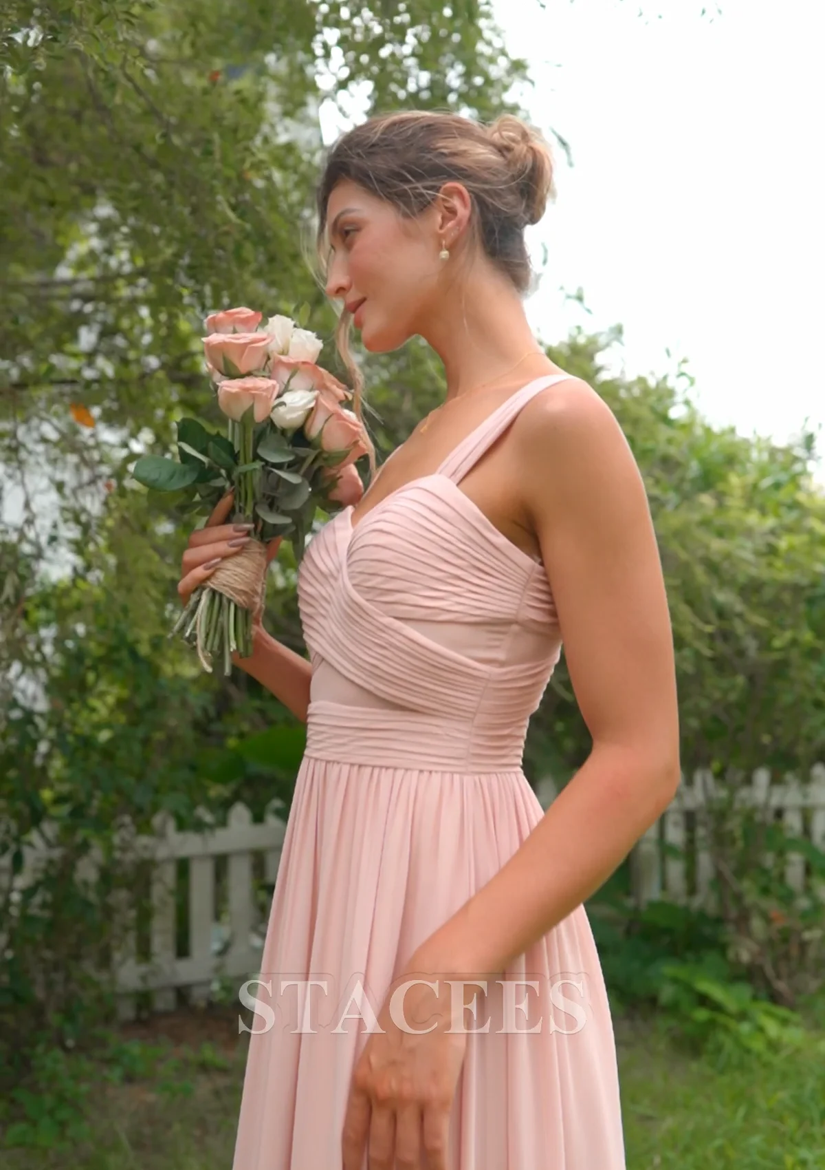 STACEES A-line Sweetheart Sleeveless Floor-Length Chiffon Bridesmaid Dress  with Pleated S7485B