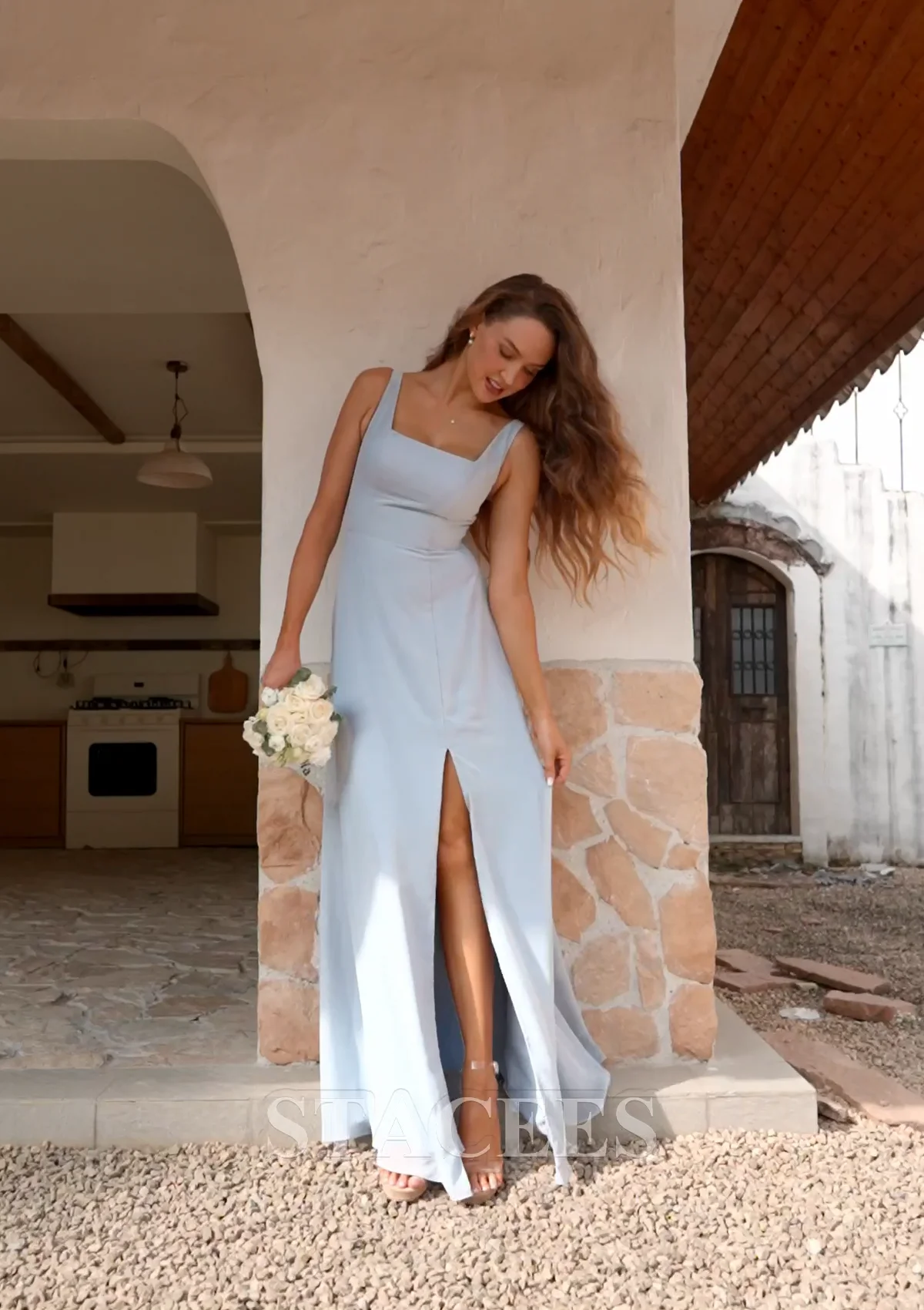 【Bride And YouE】SHELBY Square Neck Sleeveless Dress =2色＝ Chiffon Square Neck Wholesale Bridesmaid Dress With Sleeveless