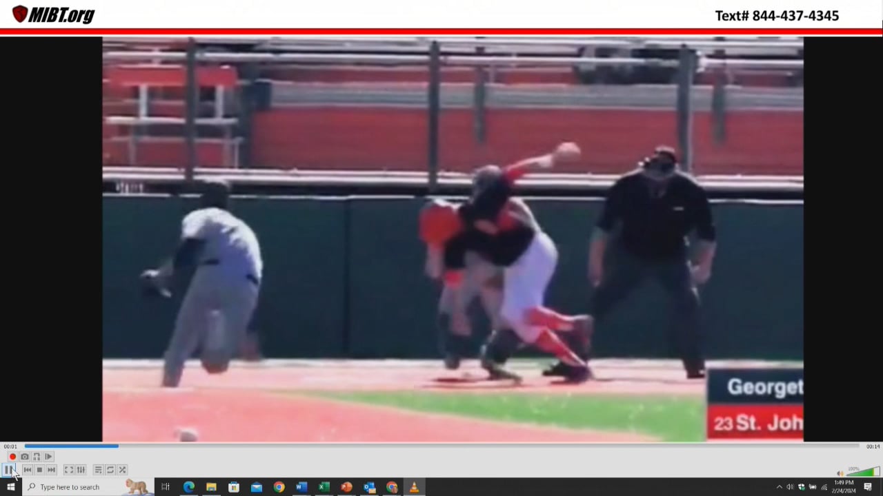 Is the runner out of the running lane, tagged out or safe?