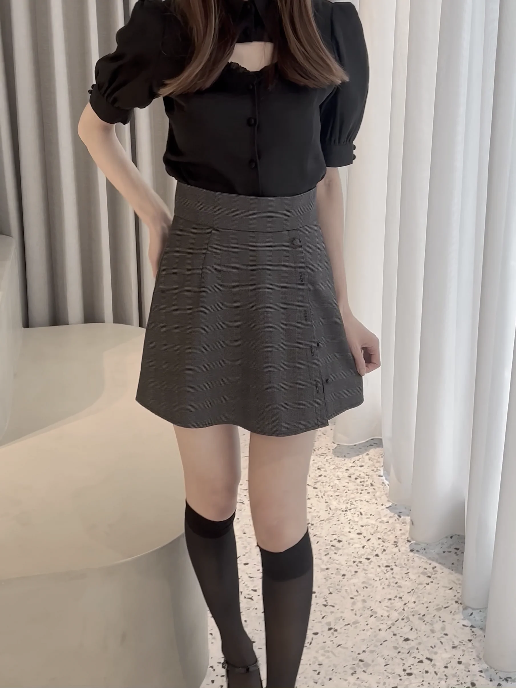 美品】ゴム gomme アシンメトリー ラップスカート ドット M 黒