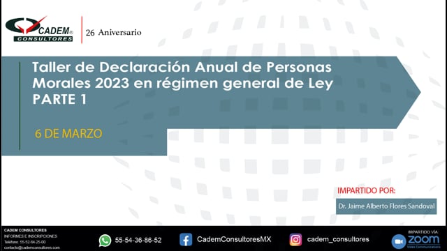 Taller de Declaración Anual de Personas Morales 2023 en régimen general de Ley