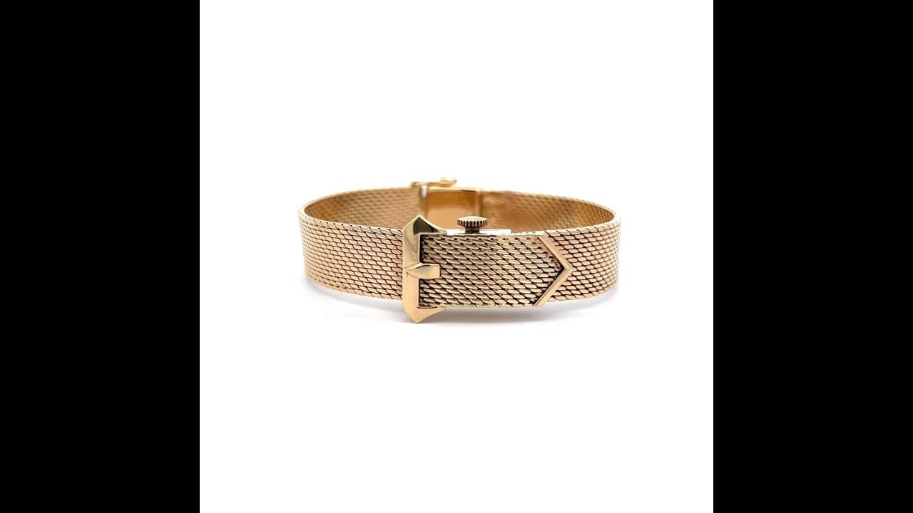 Mid-Century Movado Buckle Watch Bracelet in 14k Yellow Gold  display picture 2