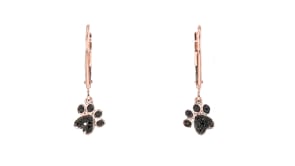 Black Diamond-Accented Paw Print Drop Earrings in 14kt Rose Gold