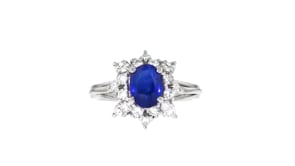 C. 1990 Vintage 1.31 Carat Sapphire and .46 ct. t.w. Diamond Ring in Platinum