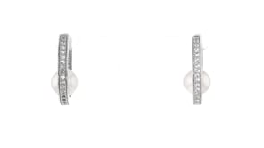 7-7.5mm Cultured Pearl and .60 ct. t.w. White Topaz Hoop Earrings in Sterling Silver