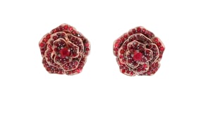 1.60 ct. t.w. Ruby Flower Earrings in 18kt Rose Gold Over Sterling
