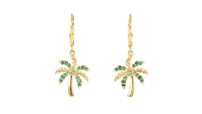 20 ct. t.w. Emerald Palm Tree Drop Earrings with Diamond Accents in 18kt Gold Over Sterling