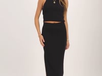 Black midi skirt with split and rib | My Jewellery