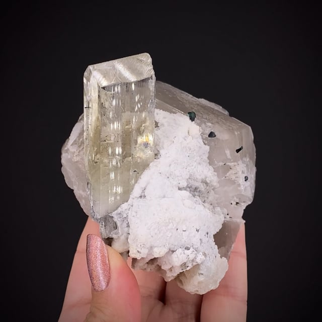 Spodumene var. Triphane on Quartz (Illustrated!)